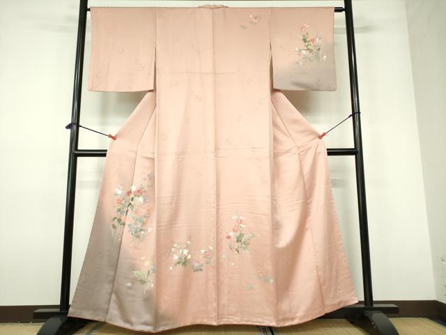 平和屋着物■訪問着 刺繍 草花 暈し染め 金糸 正絹 逸品 DABD0410op