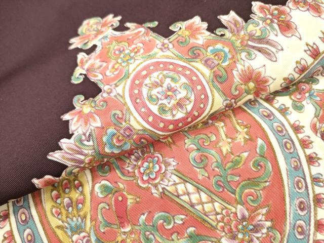 平和屋着物●塩瀬 九寸名古屋帯 更紗孔雀花文 金彩 正絹 逸品 DABD0433op