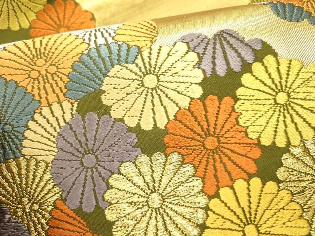 平和屋着物●六通柄袋帯 唐織 嘉祥松菊雲取文様 金糸 正絹 逸品 DABD0441op