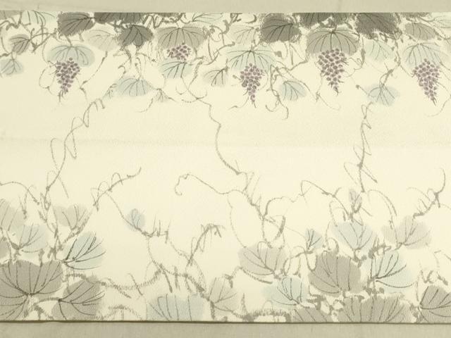 平和屋着物●着物作家 岡本龍三 全通柄袋帯 手描き 葡萄蔦の葉 正絹 逸品 DABD0474op