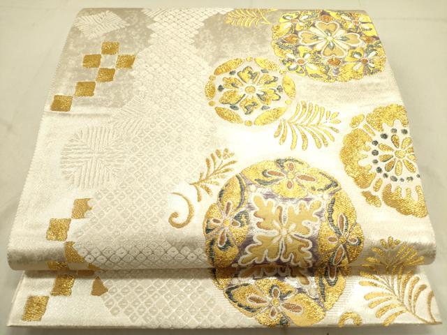 平和屋着物●六通柄袋帯 唐織 鬱金黄金染 道長鹿子華文 金銀糸 正絹 24k 逸品 DABD0494op
