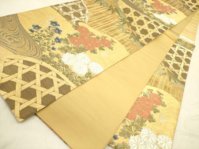 平和屋着物●ファッションデザイナー 花井幸子 西陣 じゅらく謹製 六通柄袋帯 唐織 籬草花文 金糸 証紙付き 正絹 逸品 DABD0495op