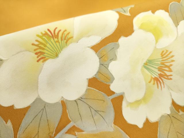 平和屋着物●塩瀬 九寸名古屋帯 手描き 草花 正絹 逸品 DABD0520op