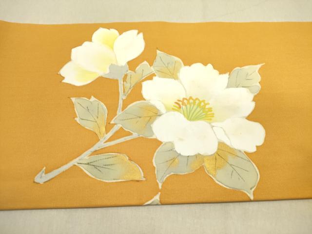 平和屋着物●塩瀬 九寸名古屋帯 手描き 草花 正絹 逸品 DABD0520op