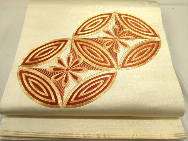 平和屋着物●西陣 川島織物 丸帯 駒刺繍 総刺繍 七宝花文 正絹 逸品 DABD0528op