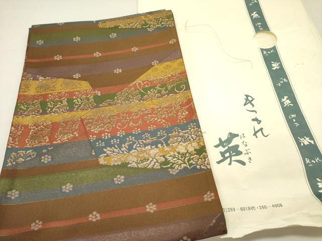 平和屋着物●西陣 川島織物 洗える最高級着物 <英>はなぶさ謹製 六通柄京袋帯 兎 ウサギ 花唐草文 金糸 たとう紙付き DABD0531op