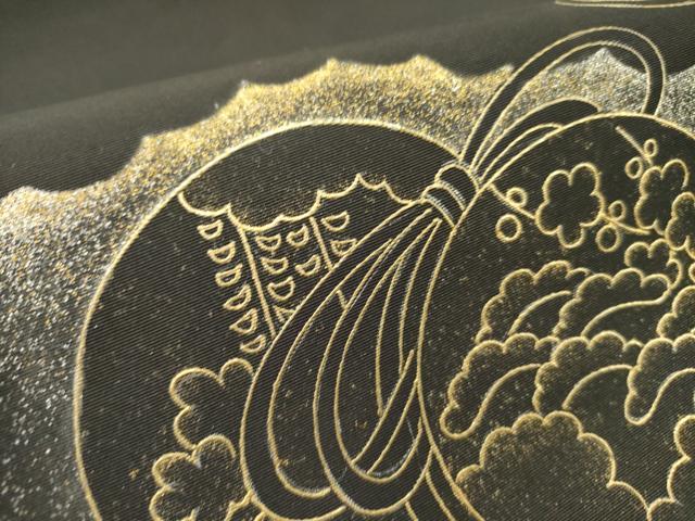 平和屋着物●塩瀬 九寸開き名古屋帯 花鼓文 黒地 金彩 正絹 逸品 DABD0533op