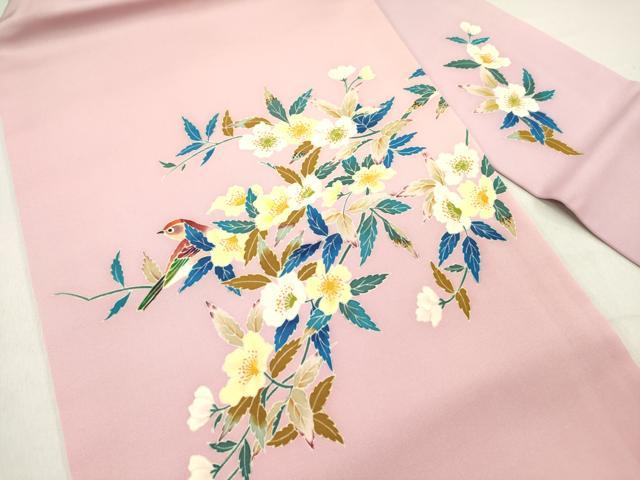 平和屋着物●塩瀬 九寸名古屋帯 友禅 作家物 花鳥文 正絹 逸品 DABD0538op