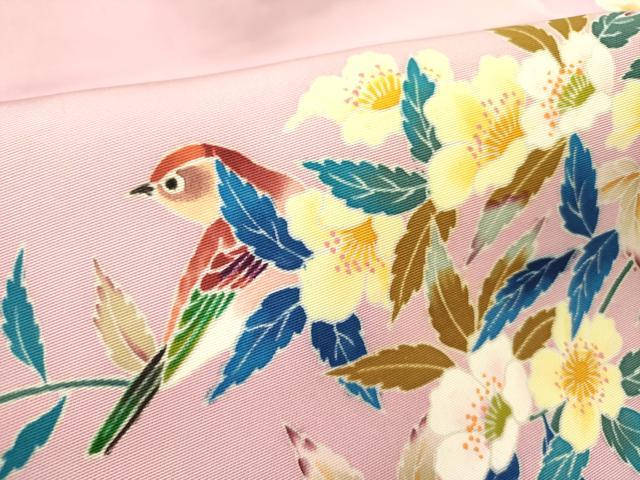 平和屋着物●塩瀬 九寸名古屋帯 友禅 作家物 花鳥文 正絹 逸品 DABD0538op