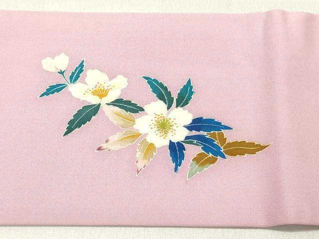 平和屋着物●塩瀬 九寸名古屋帯 友禅 作家物 花鳥文 正絹 逸品 DABD0538op