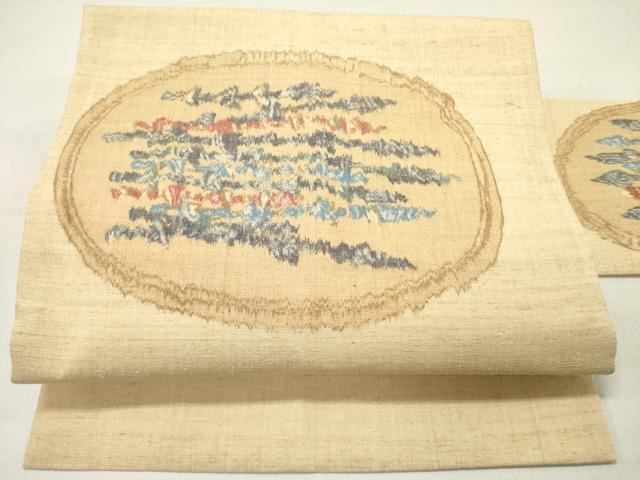 平和屋着物●九寸名古屋帯 紬地 抽象文様 正絹 逸品 DABD0540op