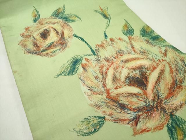 平和屋着物●アンティーク 大正ロマン 六通柄京袋帯 手描き 薔薇 バラ 正絹 逸品 DABD0550op