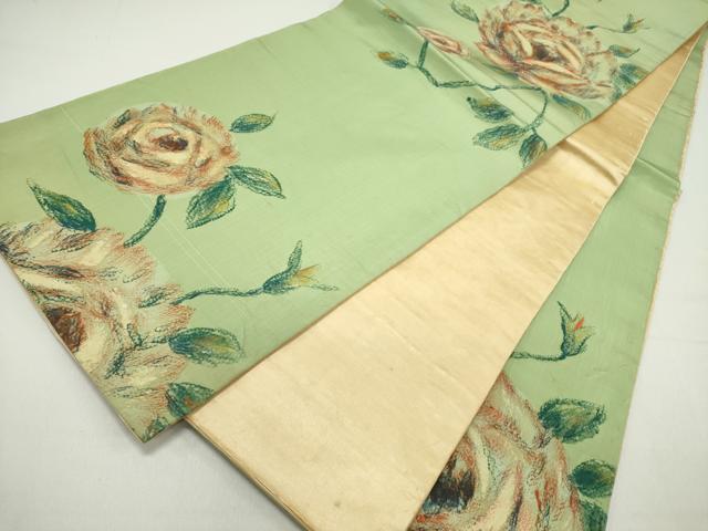 平和屋着物●アンティーク 大正ロマン 六通柄京袋帯 手描き 薔薇 バラ 正絹 逸品 DABD0550op