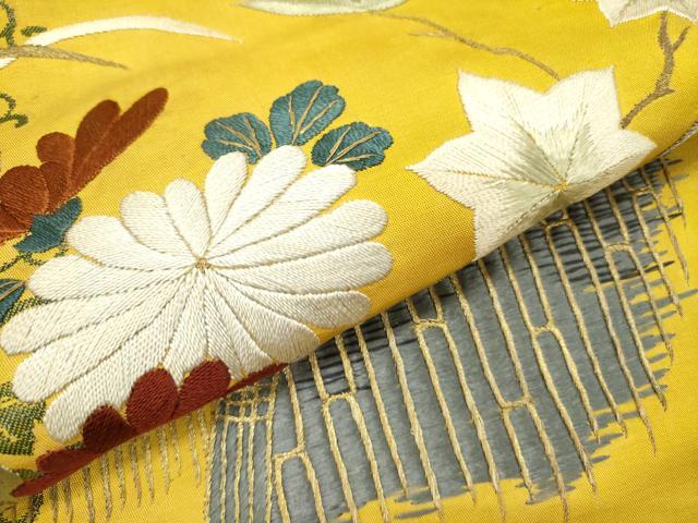 平和屋着物●アンティーク 大正ロマン 九寸名古屋帯 総刺繍 籬菊文 金銀糸 正絹 逸品 DABD0551op