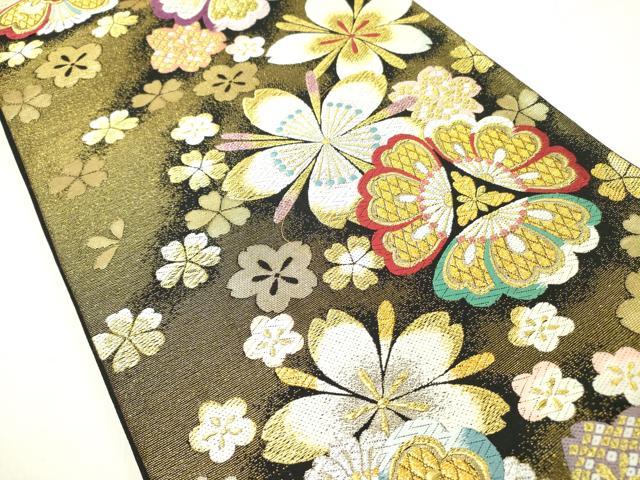 平和屋着物●全通柄袋帯 唐織 舞花 金銀糸 正絹 逸品 DABD0566op