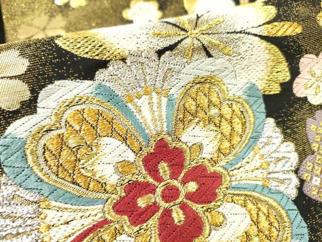 平和屋着物●全通柄袋帯 唐織 舞花 金銀糸 正絹 逸品 DABD0566op