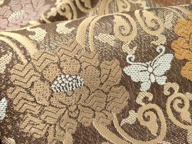 平和屋着物▽六通柄袋帯 スリーシーズン 春夏秋 唐織 舞蝶花文 金糸 正絹 逸品 DABD0570op