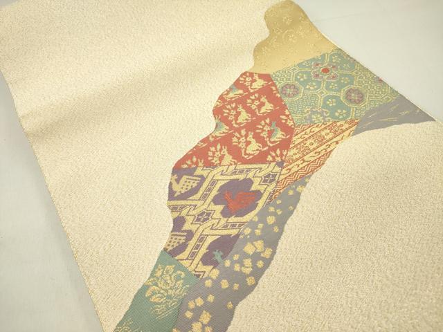 平和屋着物●名門 浅田綴 八寸名古屋帯 綴れ 有栖川花文 金糸 共箱付き 正絹 逸品 DABD0577op