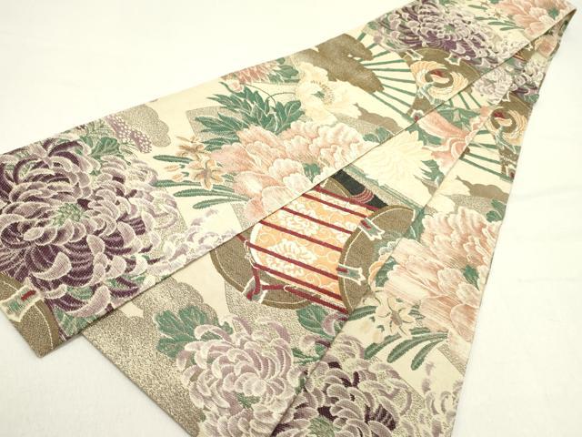 平和屋着物●アンティーク 大正ロマン 半幅帯 花鳥文 乱菊 正絹 逸品 DABD0586op