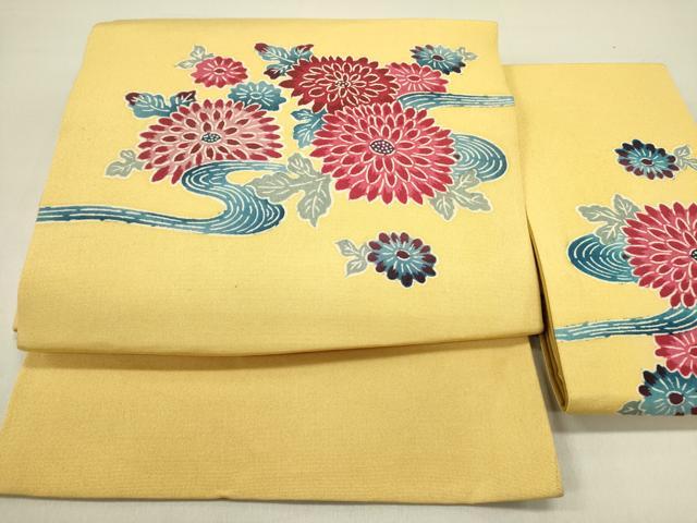 平和屋着物●つけ帯 型染 菊 正絹 逸品 DABD0593op