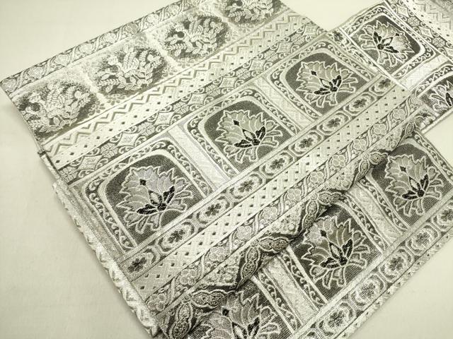 平和屋着物●佐賀錦 つけ帯 洋花文 銀糸 正絹 逸品 DABD0594op