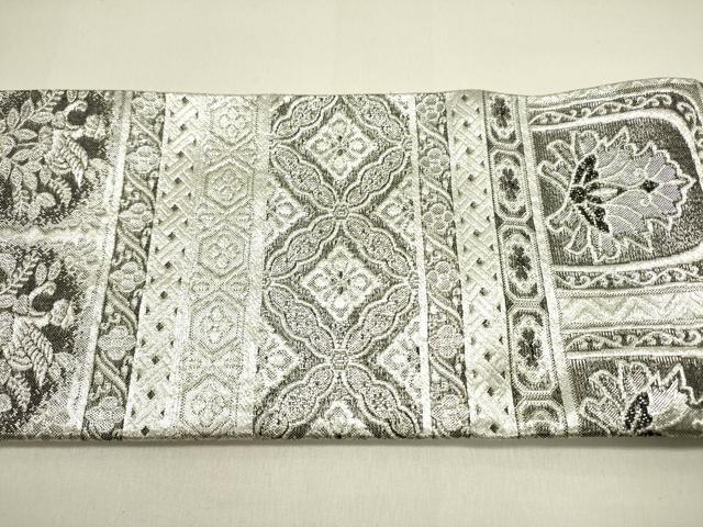 平和屋着物●佐賀錦 つけ帯 洋花文 銀糸 正絹 逸品 DABD0594op