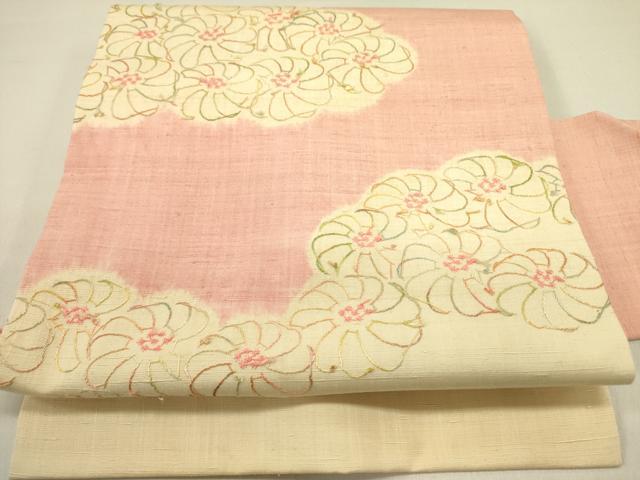 平和屋着物●九寸名古屋帯 紬地 刺繍 菊 正絹 逸品 DABD0622op