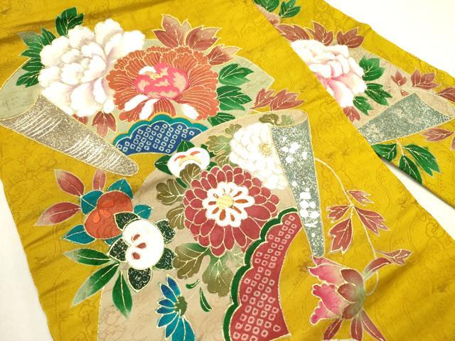 平和屋着物●アンティーク 大正ロマン 九寸名古屋帯 刺繍 地紙草花文 金彩 正絹 逸品 DABD0632op