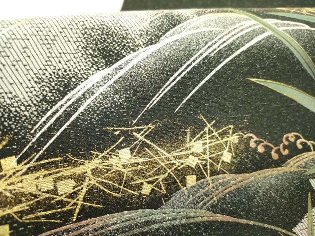 平和屋着物●袋帯 螺鈿 作家物 片輪車花文 燦輝宝 金彩 さが美扱い 正絹 逸品 未使用 DABD0717op