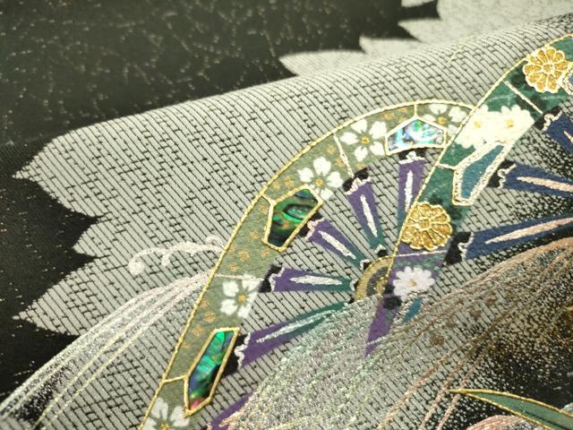 平和屋着物●袋帯 螺鈿 作家物 片輪車花文 燦輝宝 金彩 さが美扱い 正絹 逸品 未使用 DABD0717op