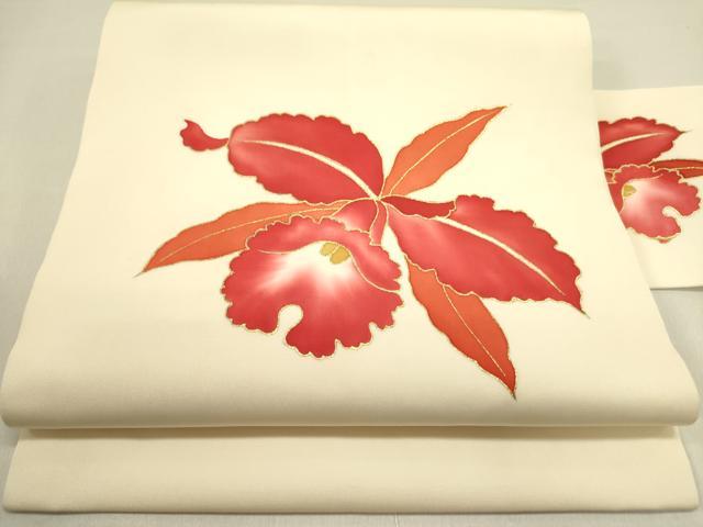 平和屋着物●塩瀬 九寸名古屋帯 舞花 金彩 正絹 逸品 DABD0718op