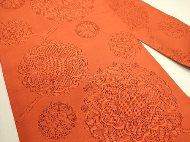 平和屋着物●爪掻き本綴れ 八寸名古屋帯 正倉院花文 金赤色 正絹 逸品 未使用 DABD0720op