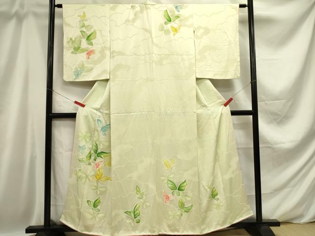 平和屋着物■極上　小紋　単衣　地紋起こし　舞蝶草花文　逸品　DZAB1402kh5 平和屋着物▽上質な小紋 単衣 舞蝶文 正絹 逸品 未使用 DAAT9517az