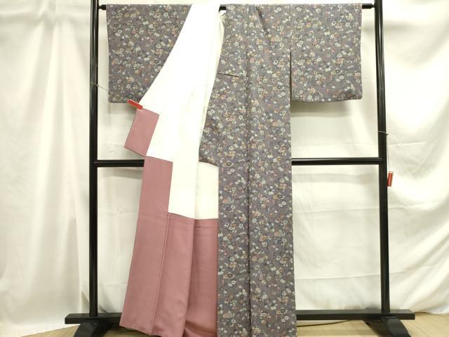 平和屋着物■上質な小紋 花唐草文 鬼しぼ縮緬 正絹 逸品 DABD0791op