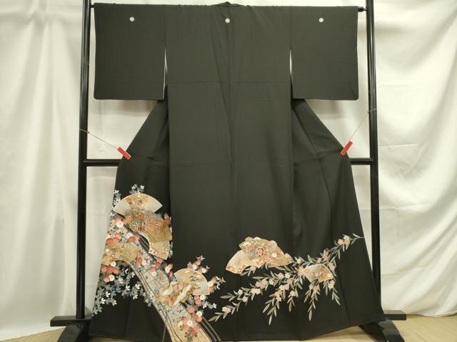平和屋着物■豪華黒留袖 駒刺繍 地紙飛鶴花文 金彩 正絹 逸品 DABD0796op