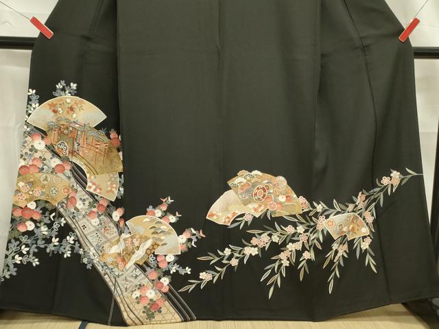平和屋着物■豪華黒留袖 駒刺繍 地紙飛鶴花文 金彩 正絹 逸品 DABD0796op