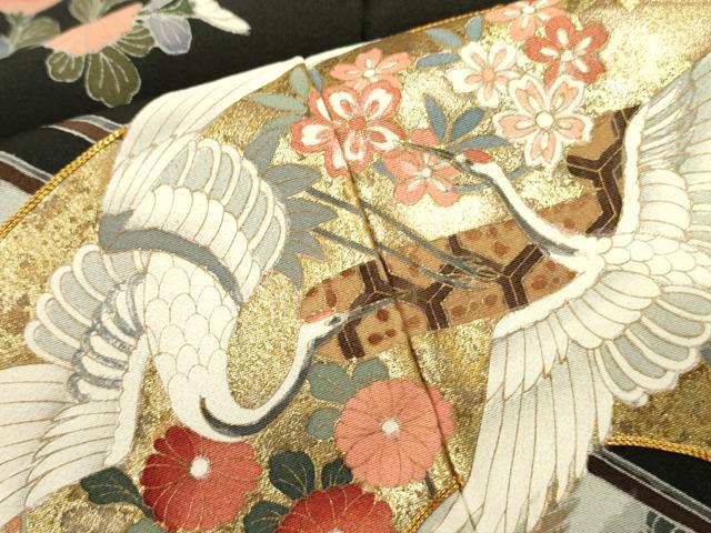 平和屋着物■豪華黒留袖 駒刺繍 地紙飛鶴花文 金彩 正絹 逸品 DABD0796op