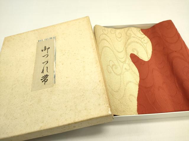 平和屋着物●八寸名古屋帯 綴れ 幾何学文様 金糸 共箱付き 正絹 逸品 DABD0803op