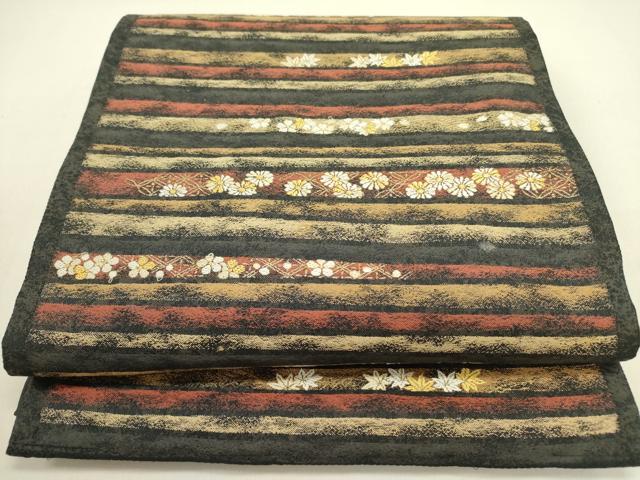 平和屋着物●西陣 織楽浅野 六通柄袋帯 横段花文 金糸 正絹 逸品 DABD0808op