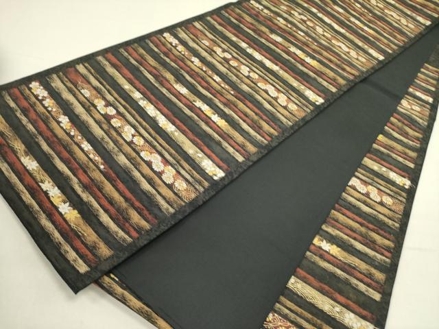 平和屋着物●西陣 織楽浅野 六通柄袋帯 横段花文 金糸 正絹 逸品 DABD0808op