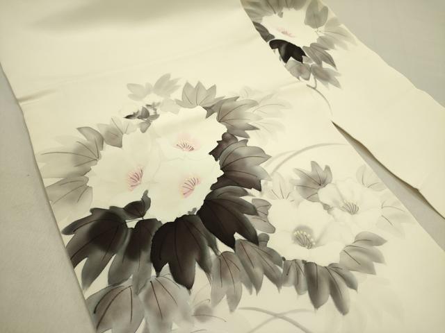 平和屋着物●塩瀬 九寸名古屋帯 作家物 手描き 草花 金彩 正絹 逸品 DABD0816op