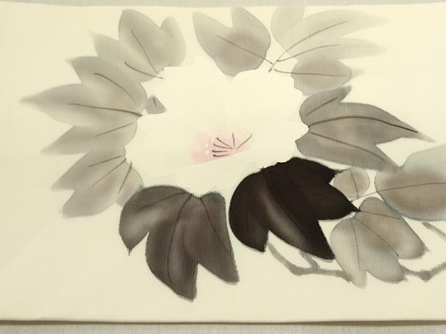 平和屋着物●塩瀬 九寸名古屋帯 作家物 手描き 草花 金彩 正絹 逸品 DABD0816op