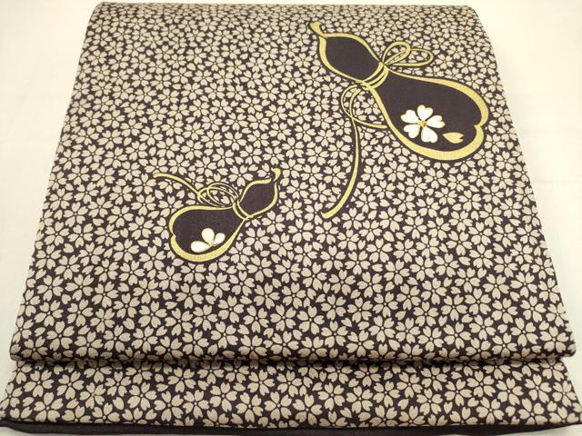 平和屋着物●九寸開き名古屋帯 駒刺繍 瓢箪花文 ひょうたん 金彩 正絹 逸品 DABD0822op