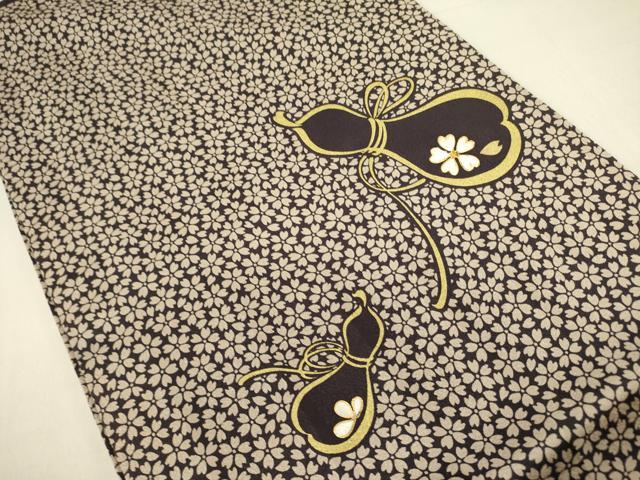 平和屋着物●九寸開き名古屋帯 駒刺繍 瓢箪花文 ひょうたん 金彩 正絹 逸品 DABD0822op