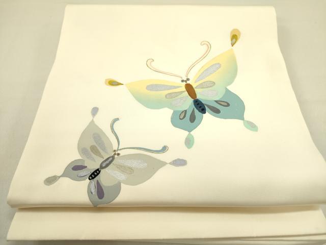平和屋着物●塩瀬 九寸開き名古屋帯 舞蝶文 金銀彩 正絹 逸品 DABD0832op