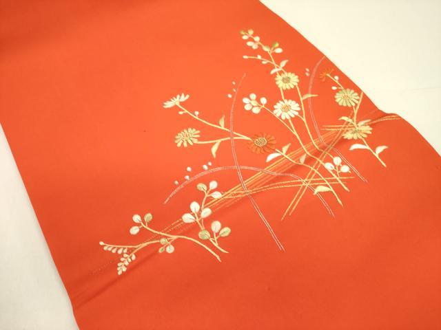 平和屋着物●中国三大刺繍 相良刺繍 総刺繍 塩瀬 九寸開き名古屋帯 草花 金糸 正絹 逸品 DABD0833op