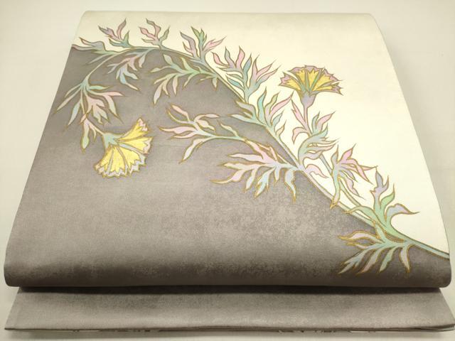 平和屋着物●染色作家 田中文子 太鼓柄袋帯 草花 金彩 正絹 逸品 DABD0847op