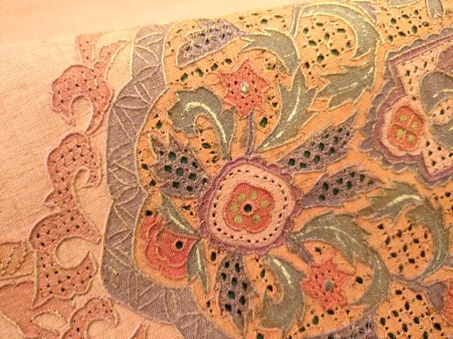 平和屋着物●中国三大刺繍 スワトウ刺繍 汕頭刺繍 総刺繍 九寸名古屋帯 紬地 洋花文 正絹 逸品 DABD0852op