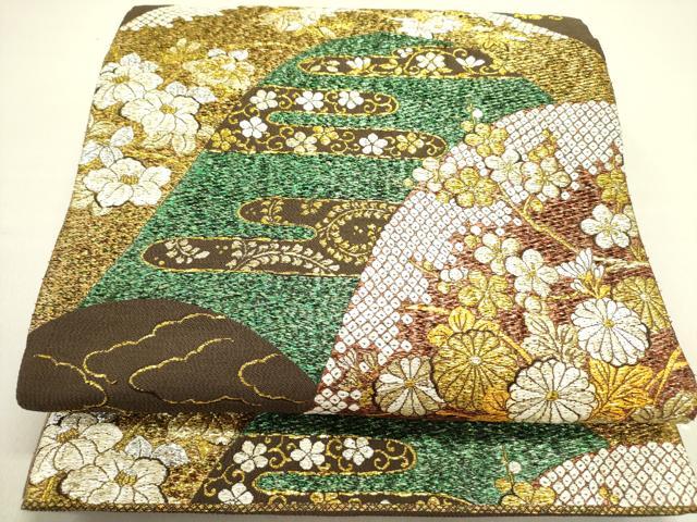 平和屋着物●六通柄袋帯 山並梅菊文 幻秀 金銀糸 正絹 逸品 DABD0858op