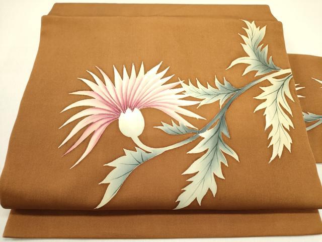 平和屋着物●塩瀬 九寸名古屋帯 草花 金彩 正絹 逸品 DABD0875op